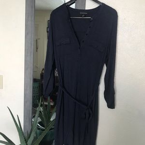 Dark blue front tie button up dress